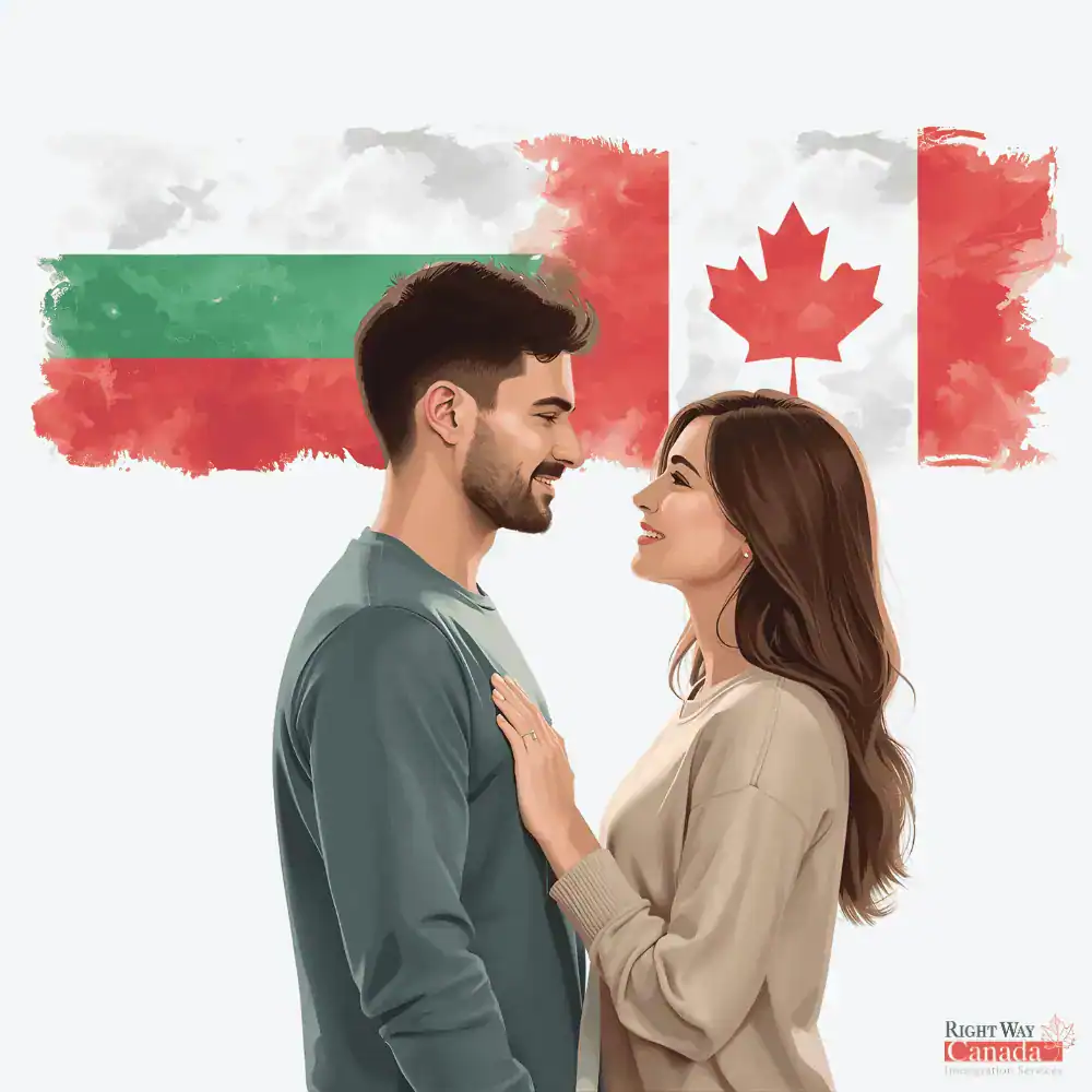 Couple with Bulgarian and Canadian flags representing spousal sponsorship from Bulgaria to Canada