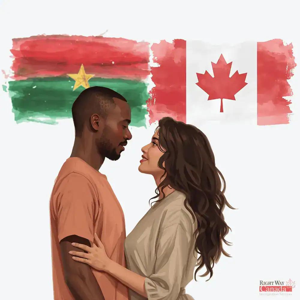 Couple with Burkinabè and Canadian flags representing spousal sponsorship from Burkina Faso to Canada