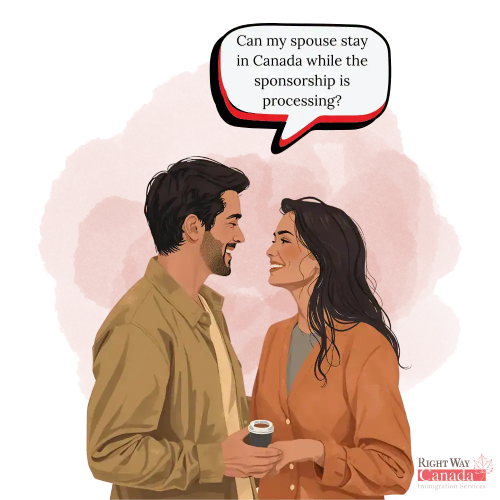 Can my spouse stay in Canada while the sponsorship is processing