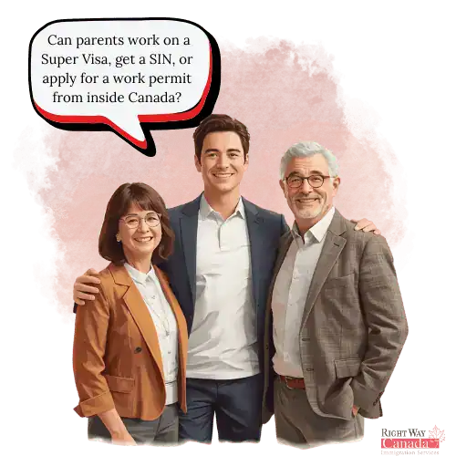 Can parents work on a Super Visa, get a SIN, or apply for a work permit from inside Canada?