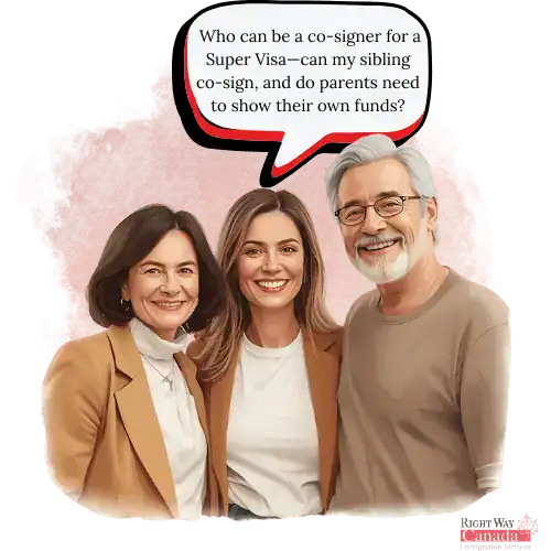 Who can be a co-signer for a Super Visa—can my sibling co-sign, and do parents need to show their own funds?