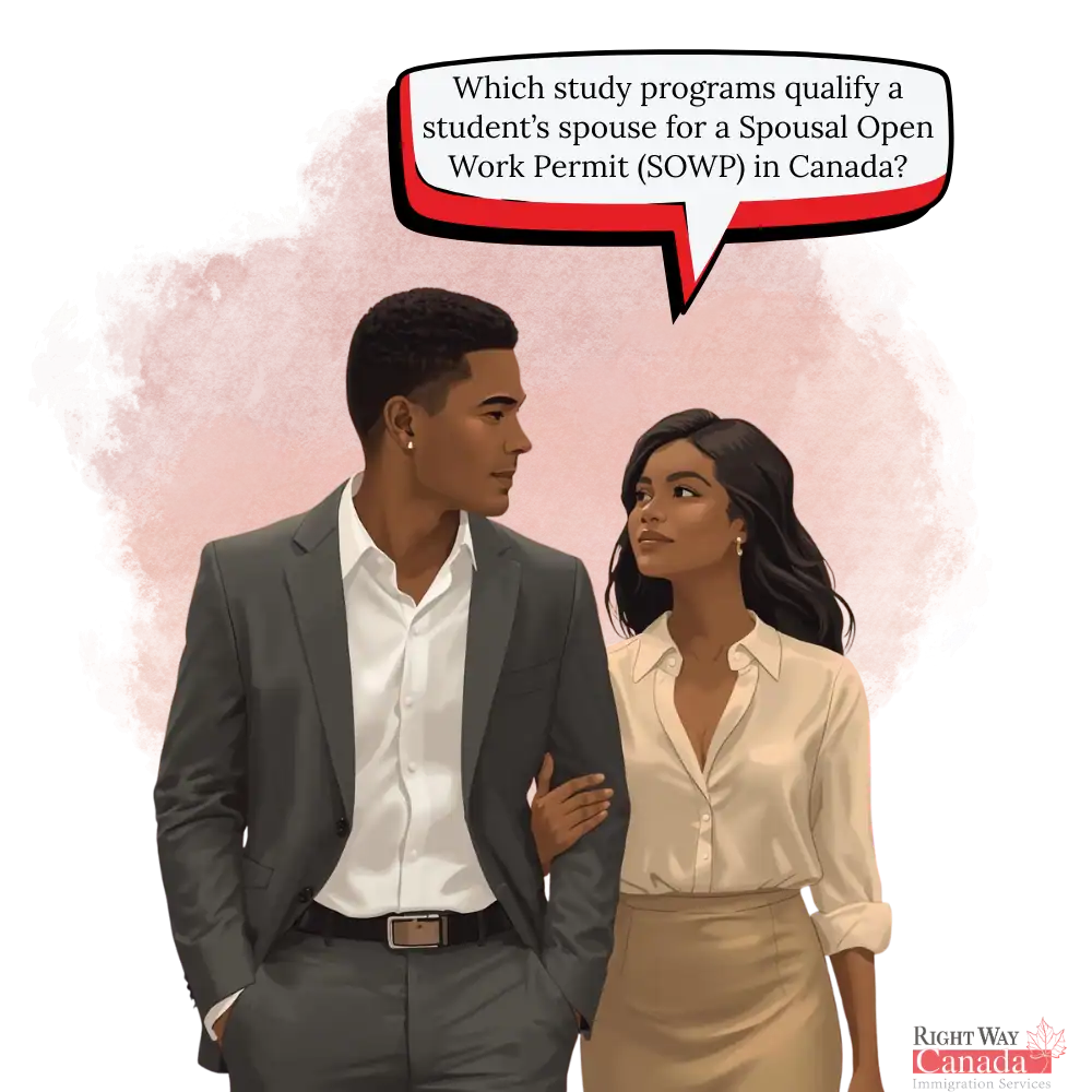 Which study programs qualify a student’s spouse for a Spousal Open Work Permit (SOWP) in Canada?