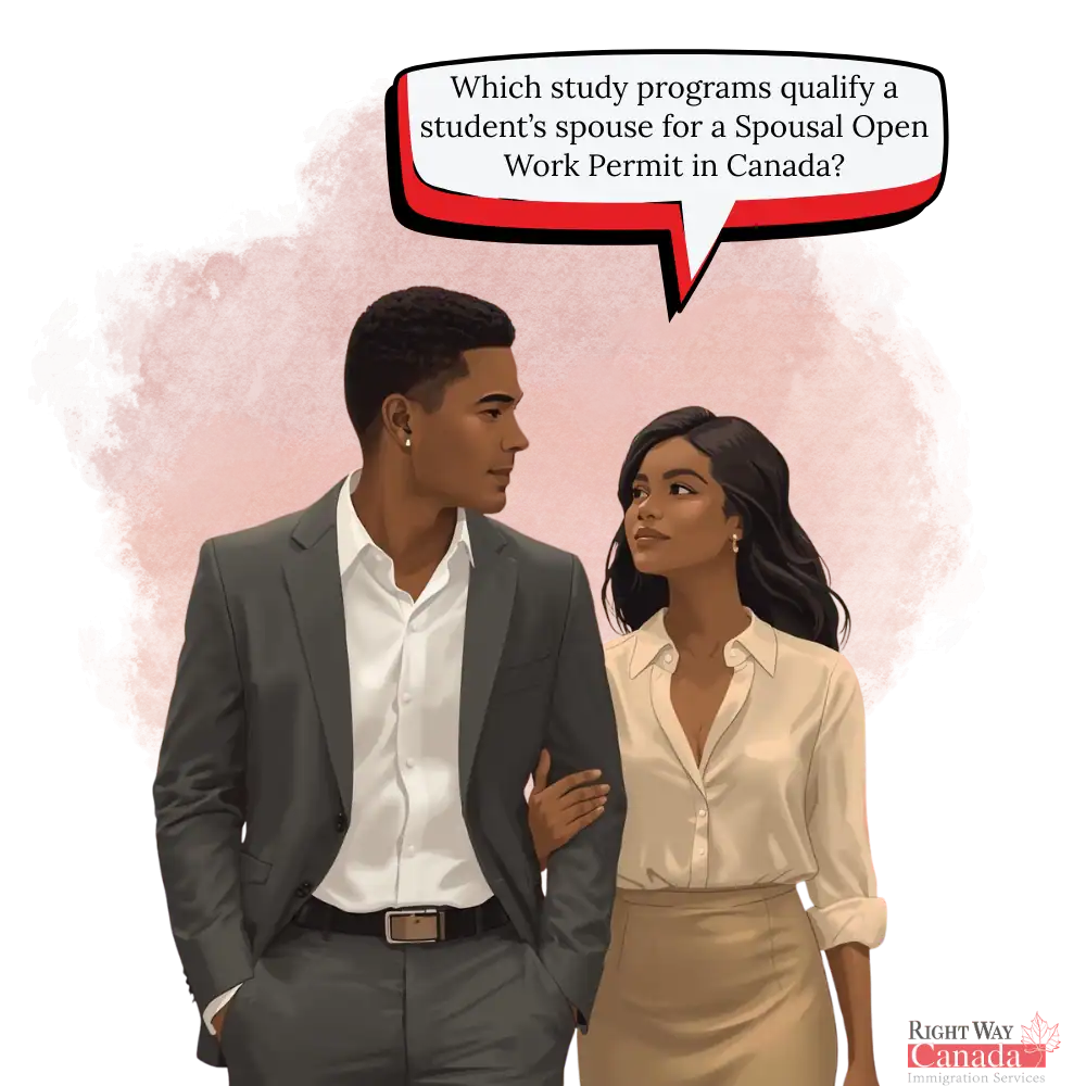 Which study programs qualify a student’s spouse for a Spousal Open Work Permit in Canada?