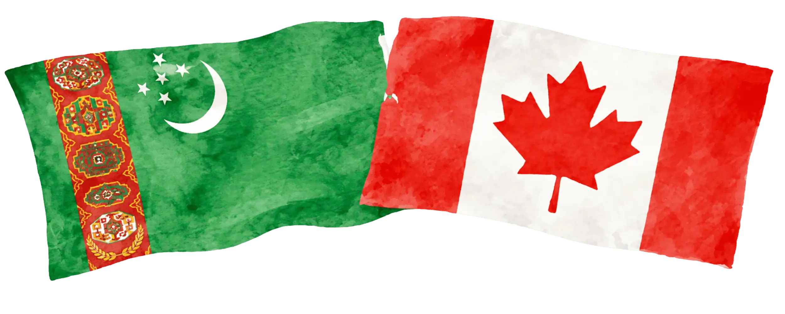 Turkmen and Canadian flags representing immigration from Turkmenistan to Canada