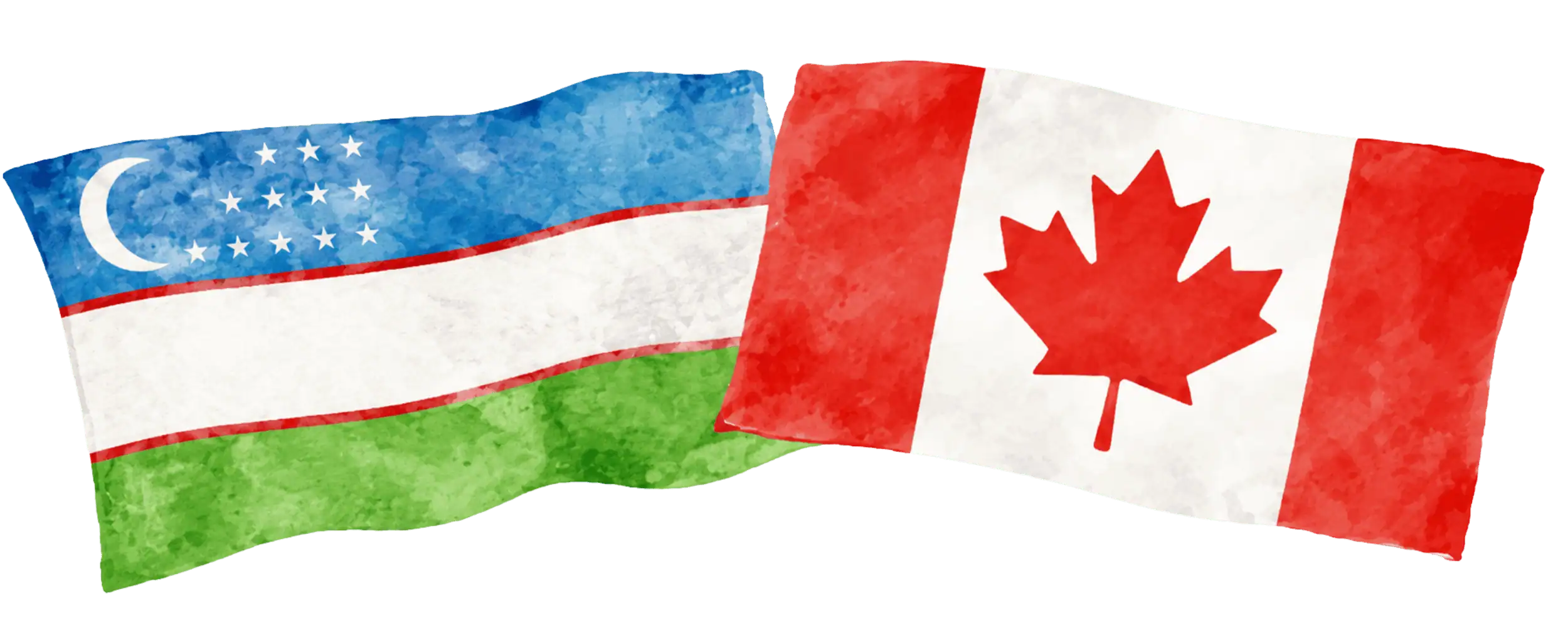 Uzbek and Canadian flags representing immigration from Uzbekistan to Canada